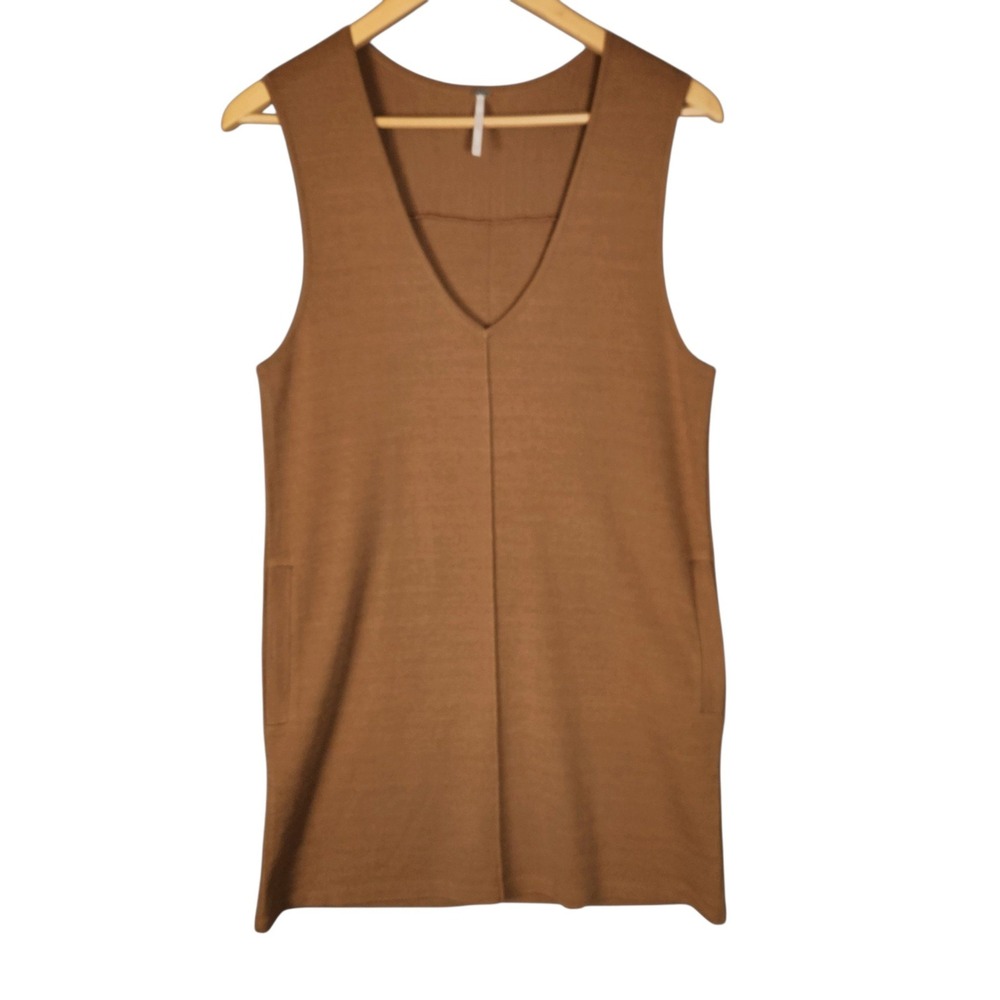 Free People Sweater Mini Dress Small Brown Wool Blend V-Neck Sleeveless